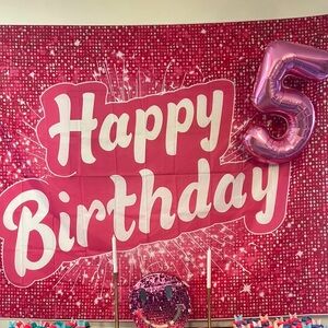 Pink Happy Birthday Party Banner NO balloon